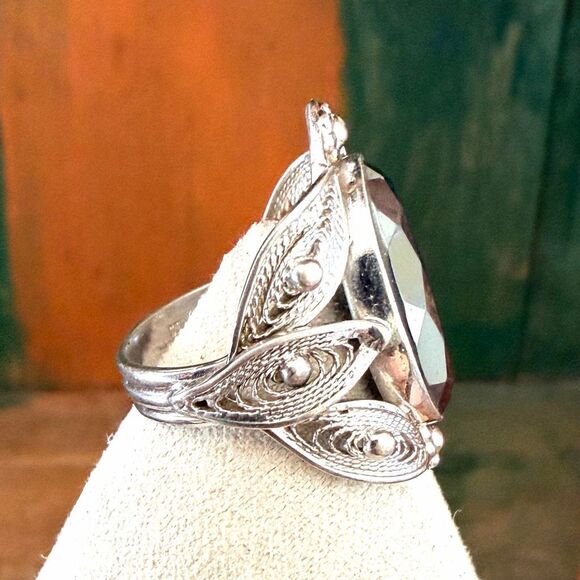 Vintage Sterling Silver Marcasite Filigree Ring – Art Deco  Sterling Silver  vintage Large Hematite Statement Ring Ornate Filigree Setting
